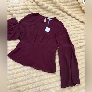 Woman’s Burgundy, Long Sleeved, Naked, Zebra Dressy Blouse Holiday Shirt Small